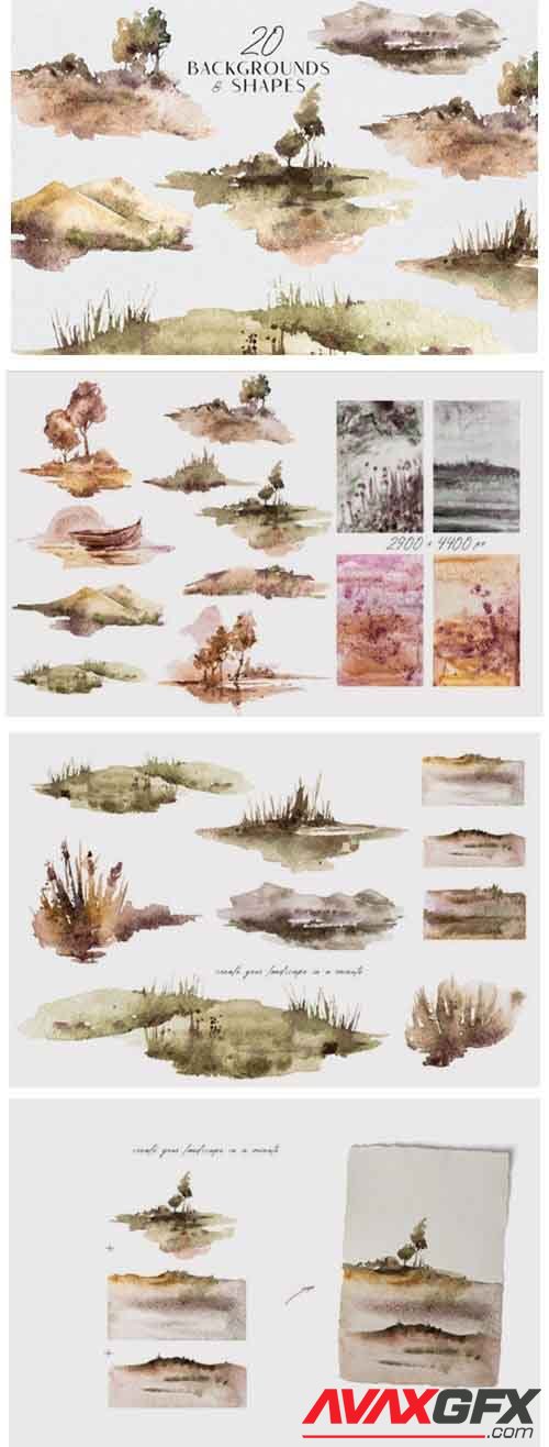 Watercolor landscape clipart, forest clipart, tree png file - 1151976