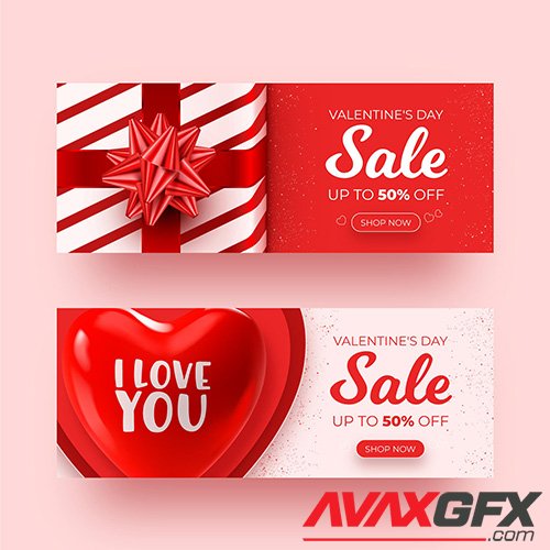 Realistic valentines day sale banners set