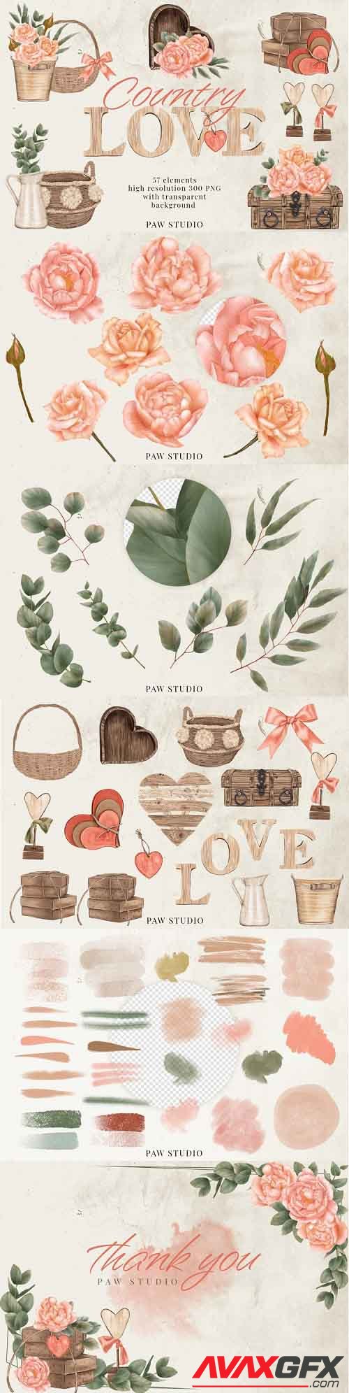 Bohemian Red Roses Leaves Country Wood Clipart - 1161080