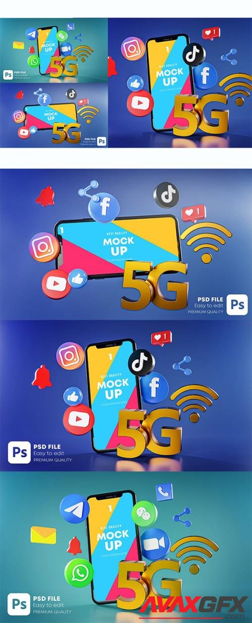 5G Most Popular Social Media Phone Mockup