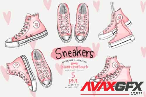 Watercolor Sneakers Clipart Bundle