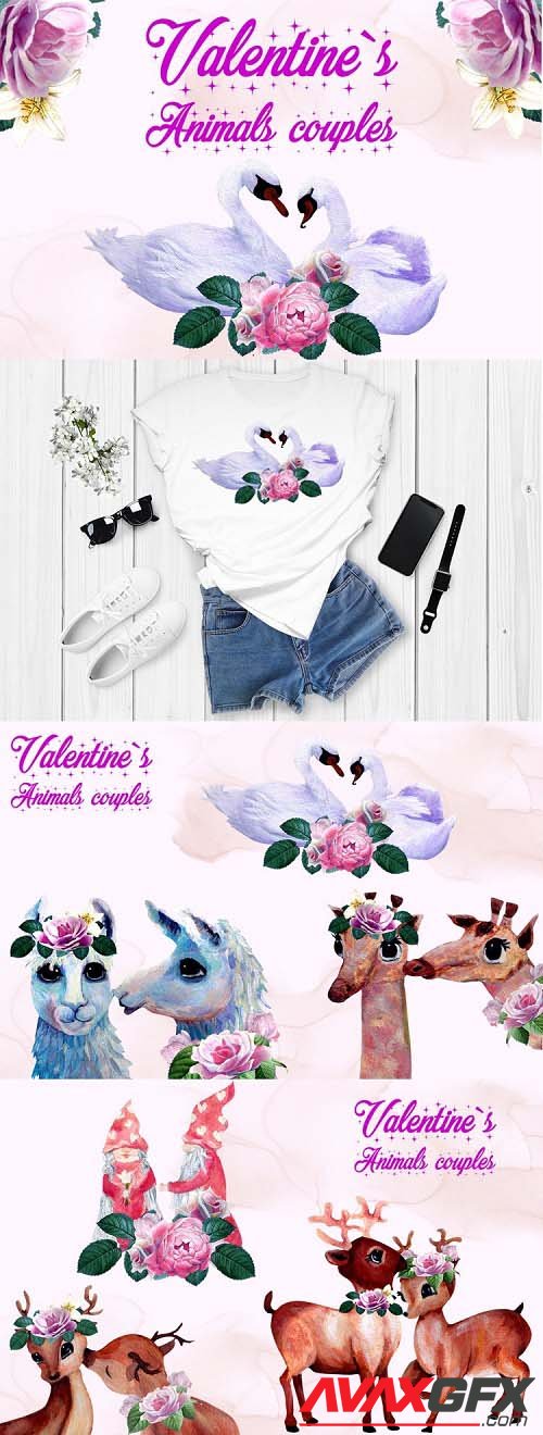 Valentines animal couple clipart - 1167620