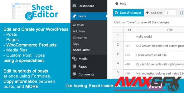 WP Sheet Editor (Premium) v2.23.0 - Edit Posts, Pages, and Custom Post Types With a Spreadsheet - NULLED