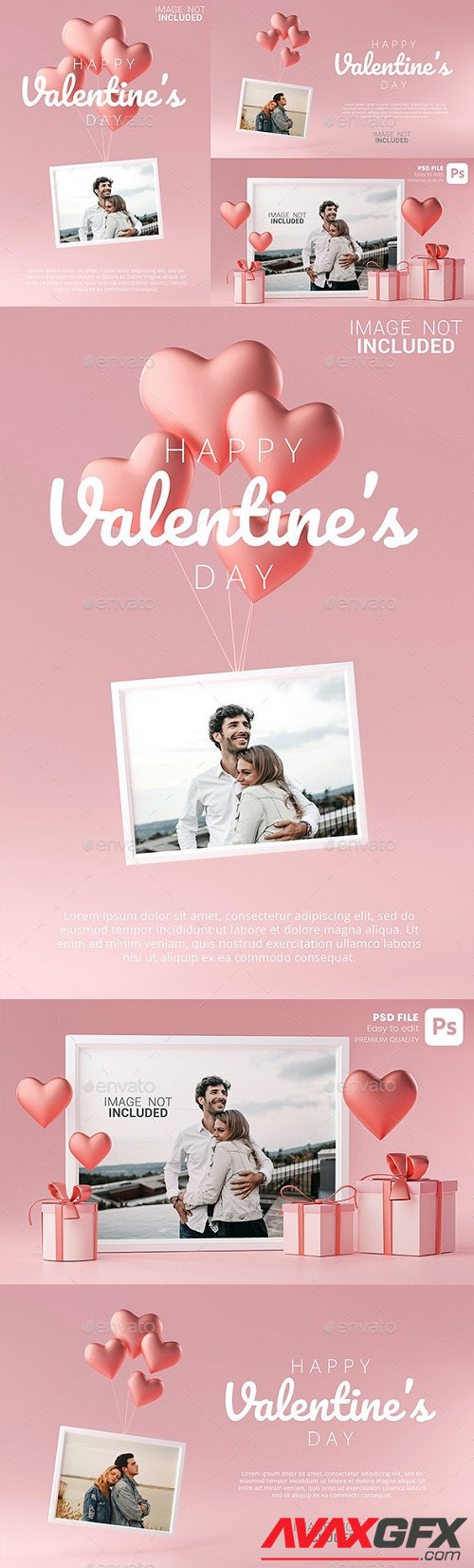 GraphicRiver - Portrait Photo Frame Mockup Template Love Heart Ballon and Gift Box 3D Rendering 30090480
