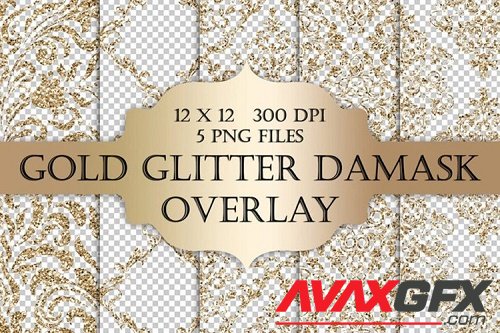 Gold Glitter Damask Overlays - 1170725