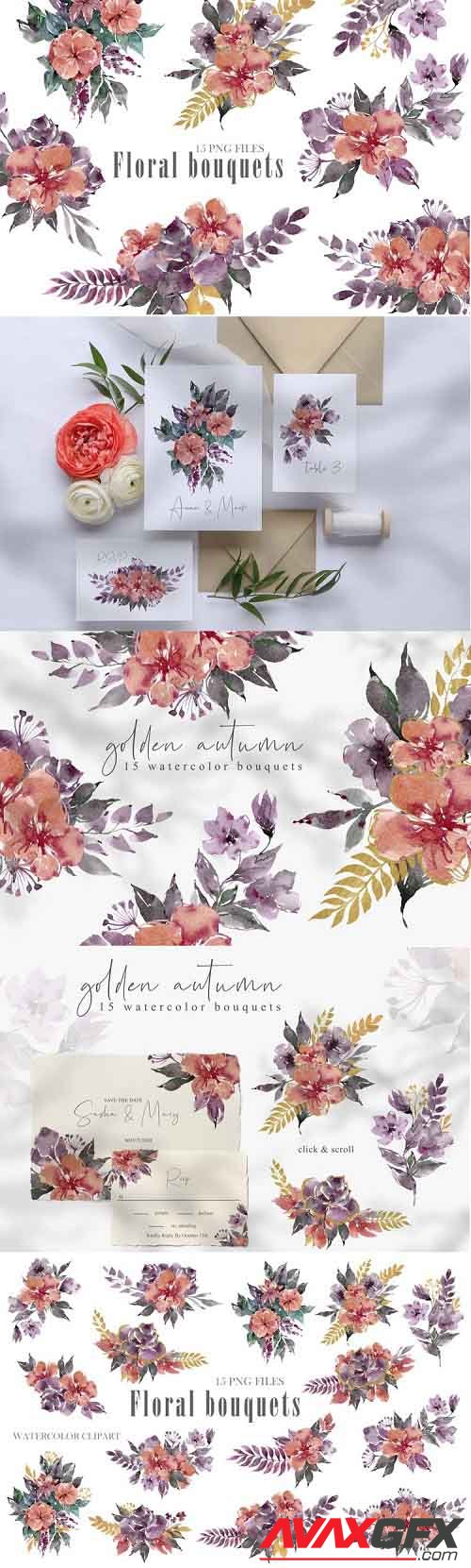 Watercolor bouquets clipart. Summer wreath png files - 911828