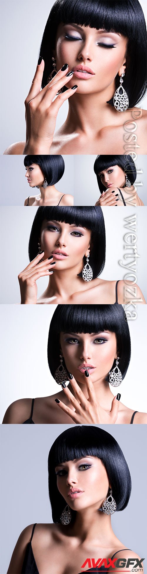 Beautiful brunet woman with black nails and fashion makeup of eyes