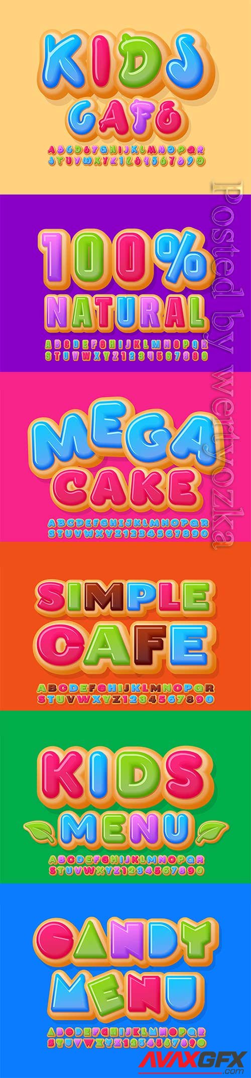 Vector creative banner kids cafe, alphabet letters and numbers