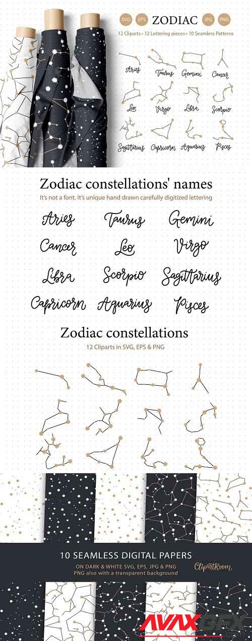Zodiac SVG and seamless pattern set - 5831508