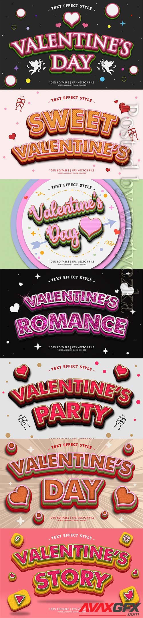 Valentine romance text effects style in vector