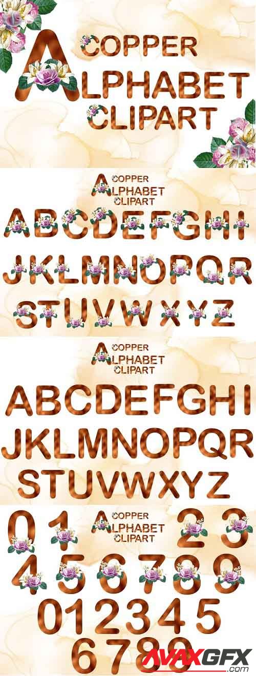 Copper Watercolor Rose Alphabet Clipart - 1176311
