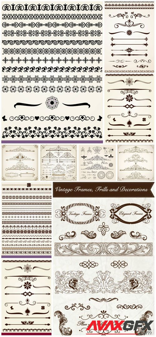 Ornaments, borders and patterns in vector