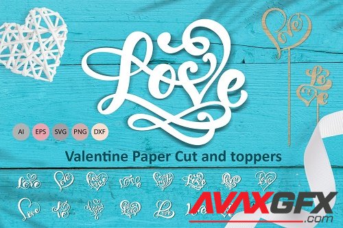 Love Valentine Paper Cut and toppers - 5838428