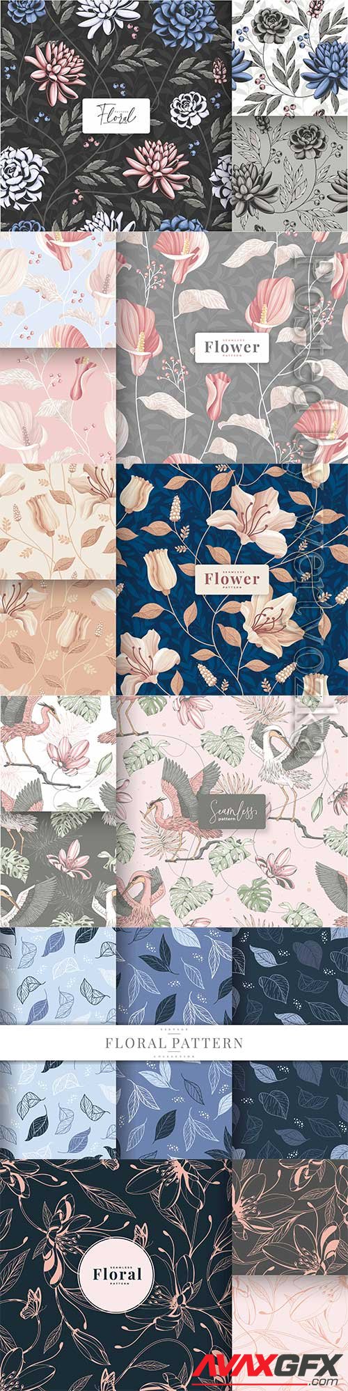 Golden lyxury hand drawn vintage floral seamless pattern