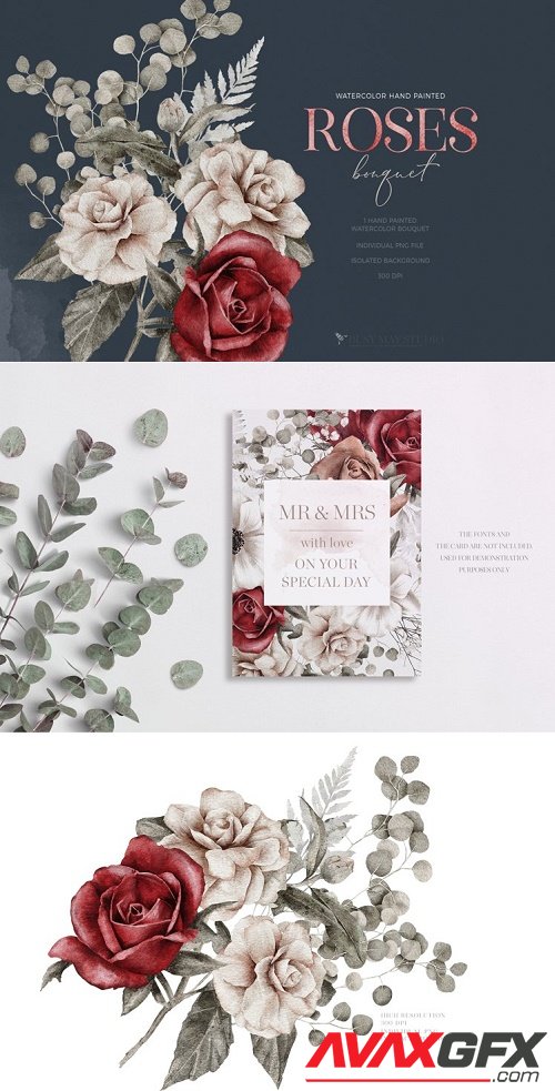 Watercolor Roses Spring Bouquet Spring Flowers PNG - 1186977