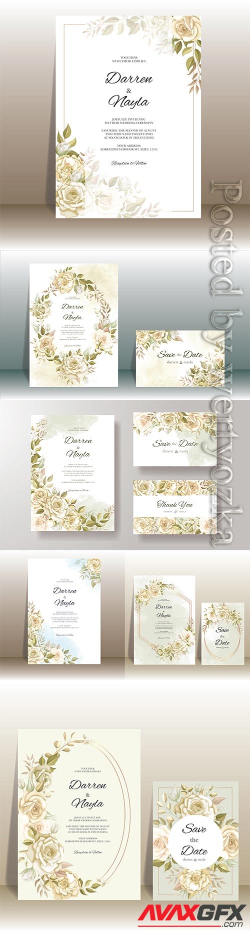 Elegant wedding invitation card with rose decoration