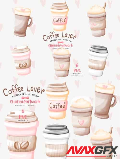 Watercolor Coffee Cup Clipart Bundle