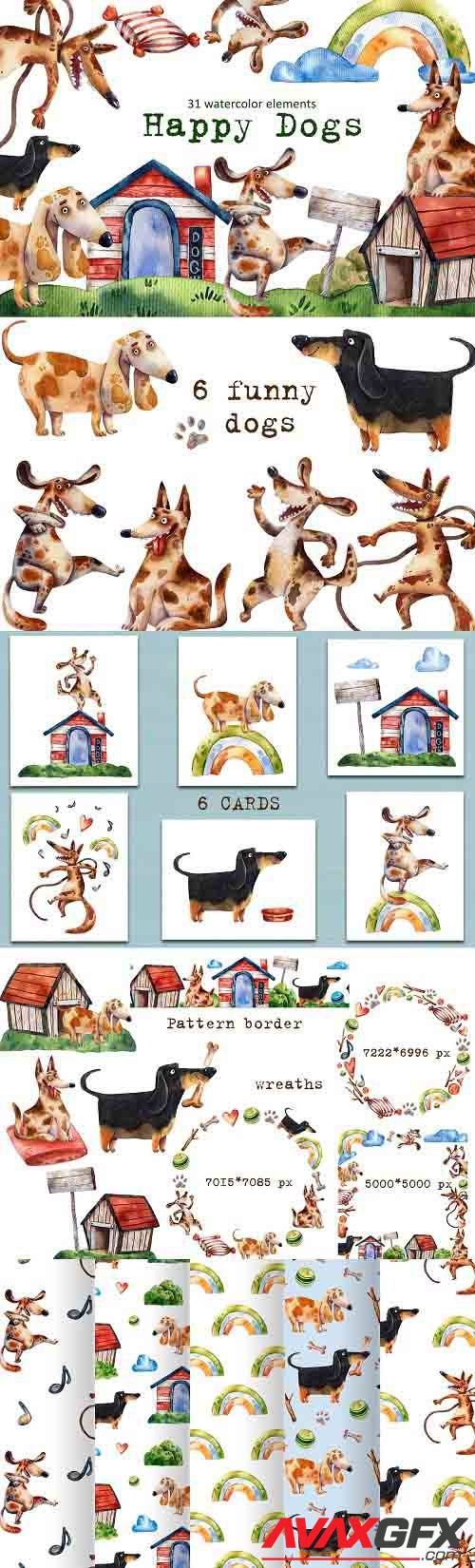 Happy Dogs - Watercolor Clip Art Set - 5853753