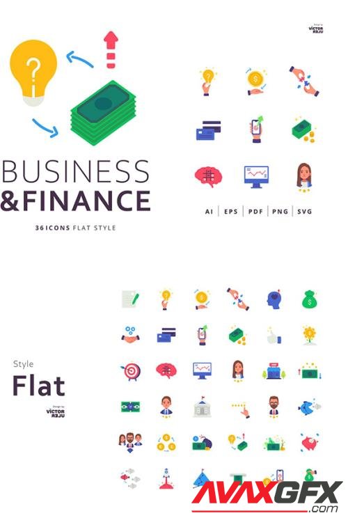 36 Business and Finance Icons Flat Style