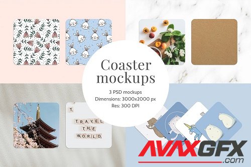 Coaster mockups | 3 PSD files - 5869107