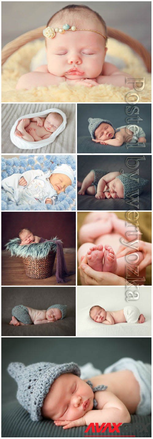 Sleeping newborn babies stock photo