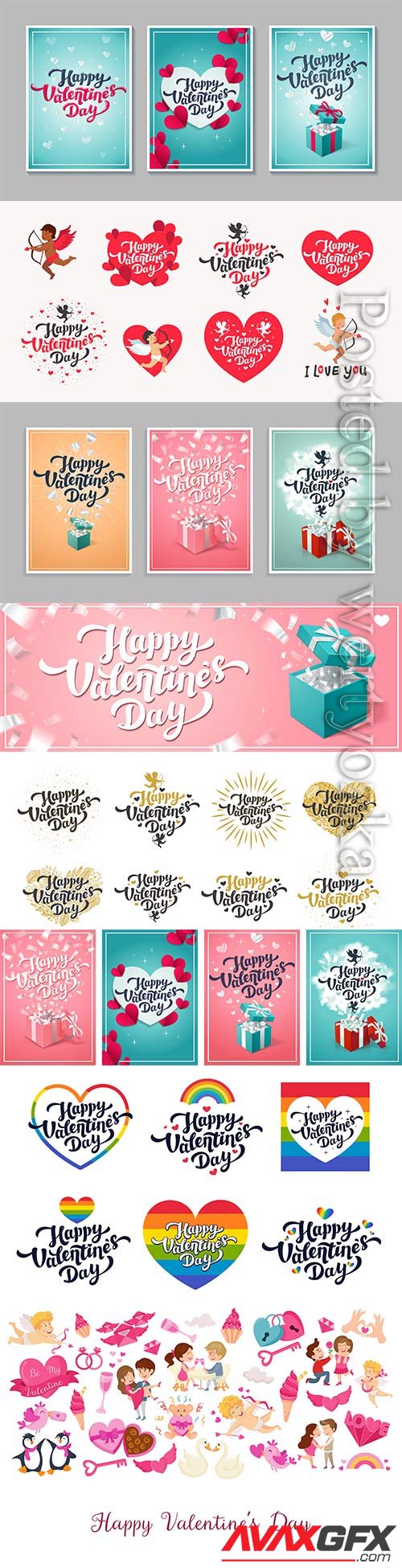 Valentine's day greeting cards, love day cards or stickers