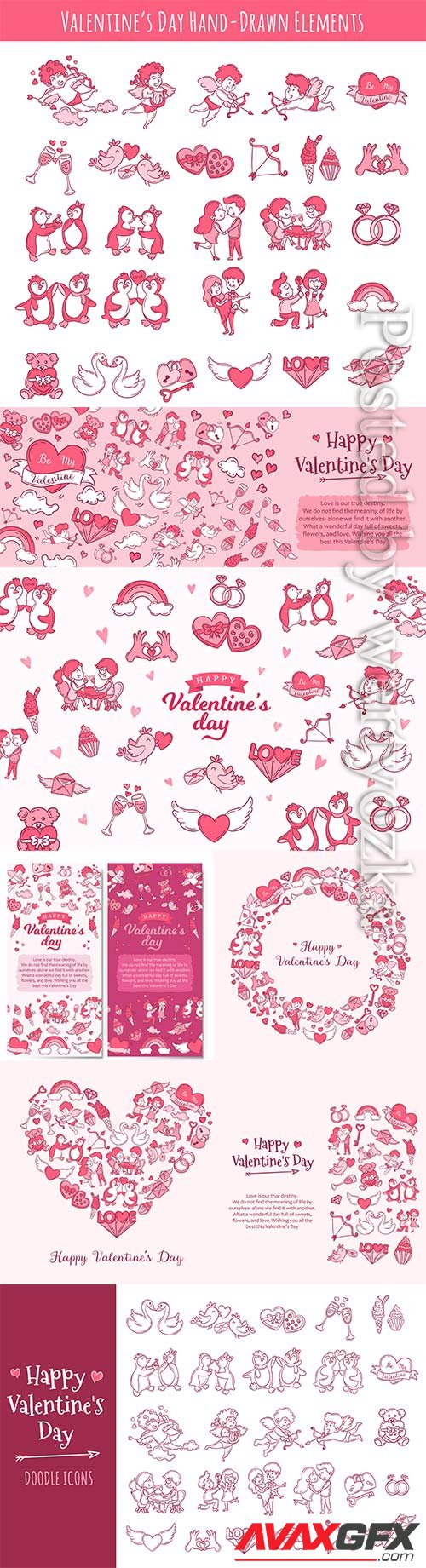 Valentine's day greeting card with doodle icons and text
