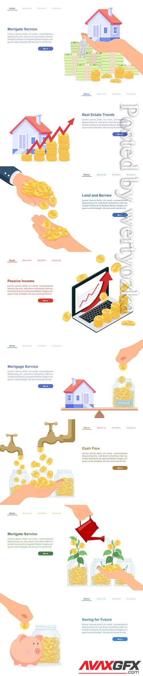 Landing page lend and borrow money concept golden coins