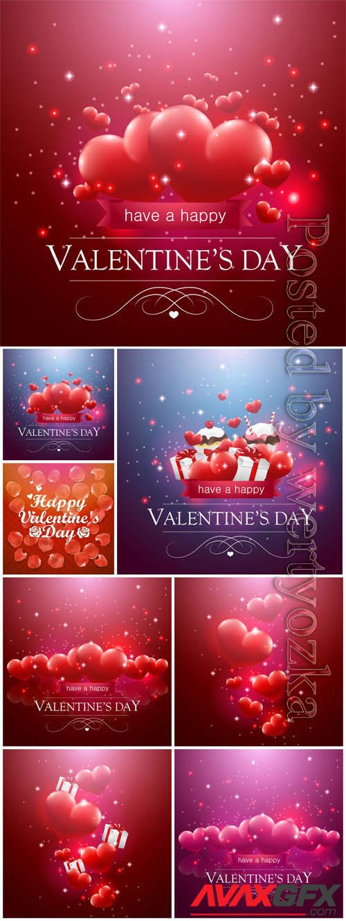 Shining hearts for valentine's day in vector