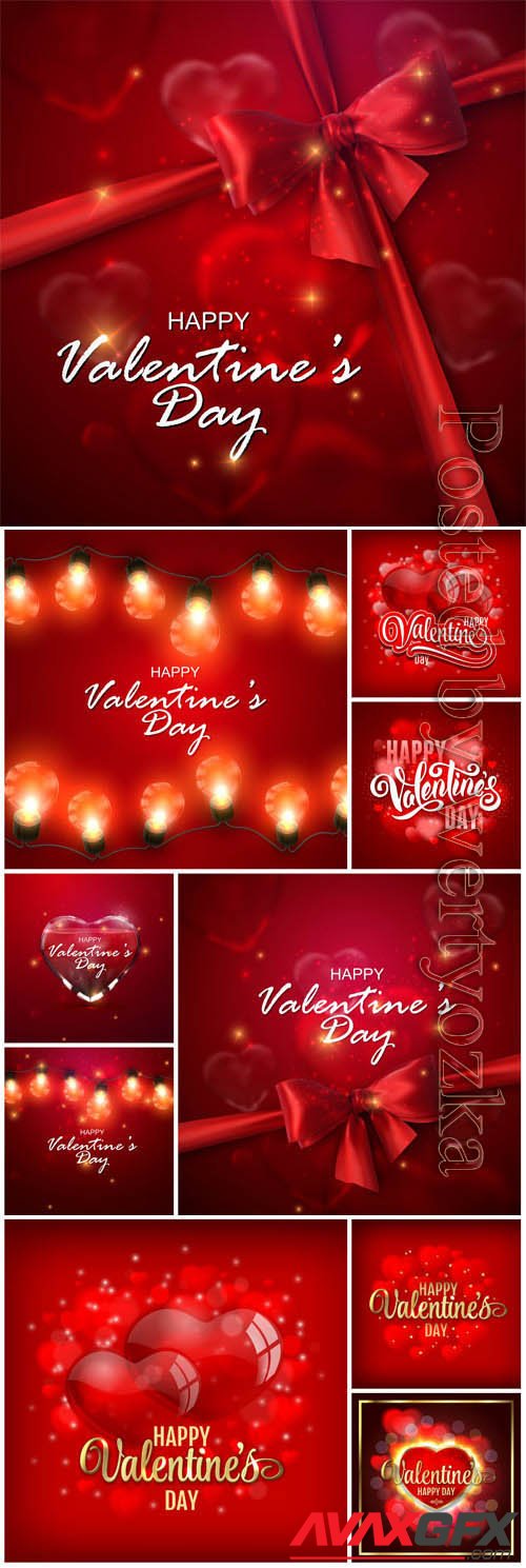 Red backgrounds with hearts and ribbons for valentine's day in vector