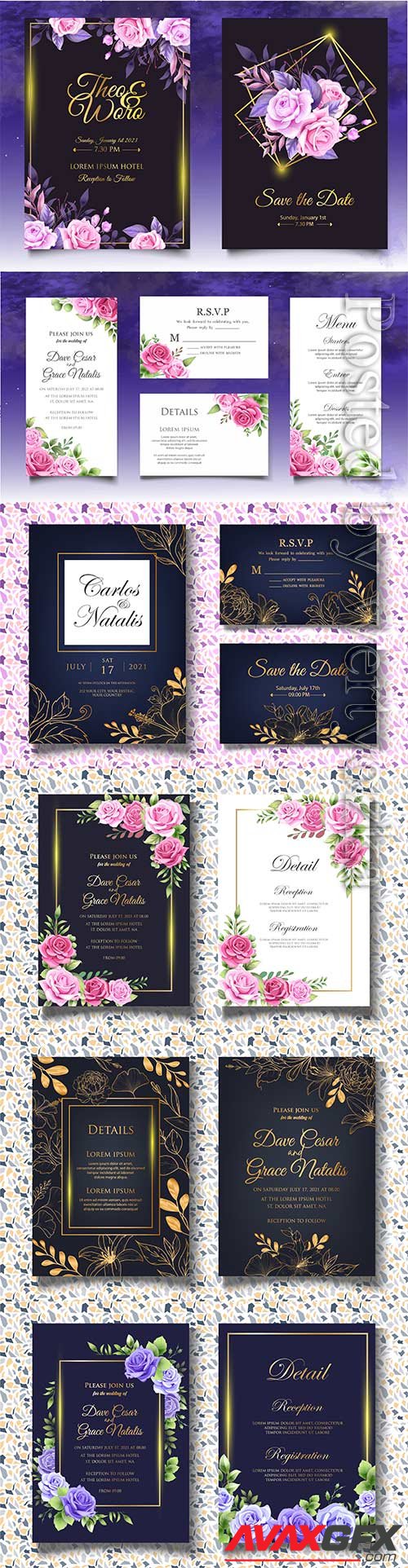 Vector floral wedding invitation template