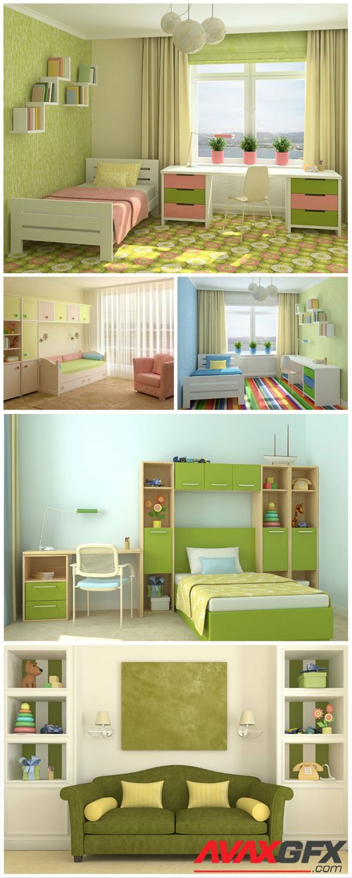 Children's room in olive tones stock photo