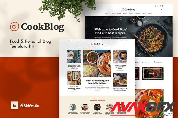 ThemeForest - CookBlog v1.0.0 - Food & Personal Blog Elementor Template Kit - 30439028