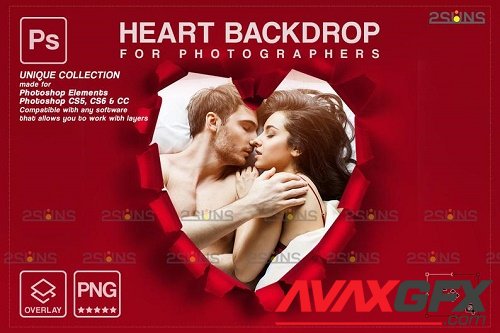 Torn Paper Overlay & Photoshop Overlay. Valentine digital Heart backdrop V3