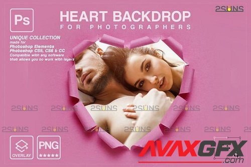 Torn Paper Overlay & Photoshop Overlay. Valentine digital Heart backdrop V4