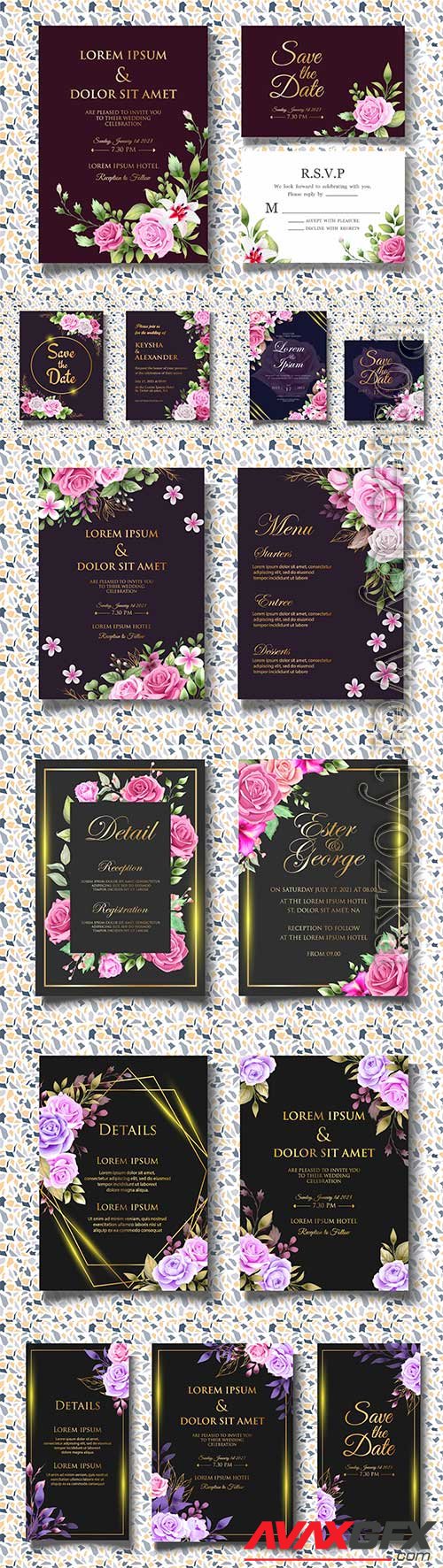 Luxury floral wedding invitation template