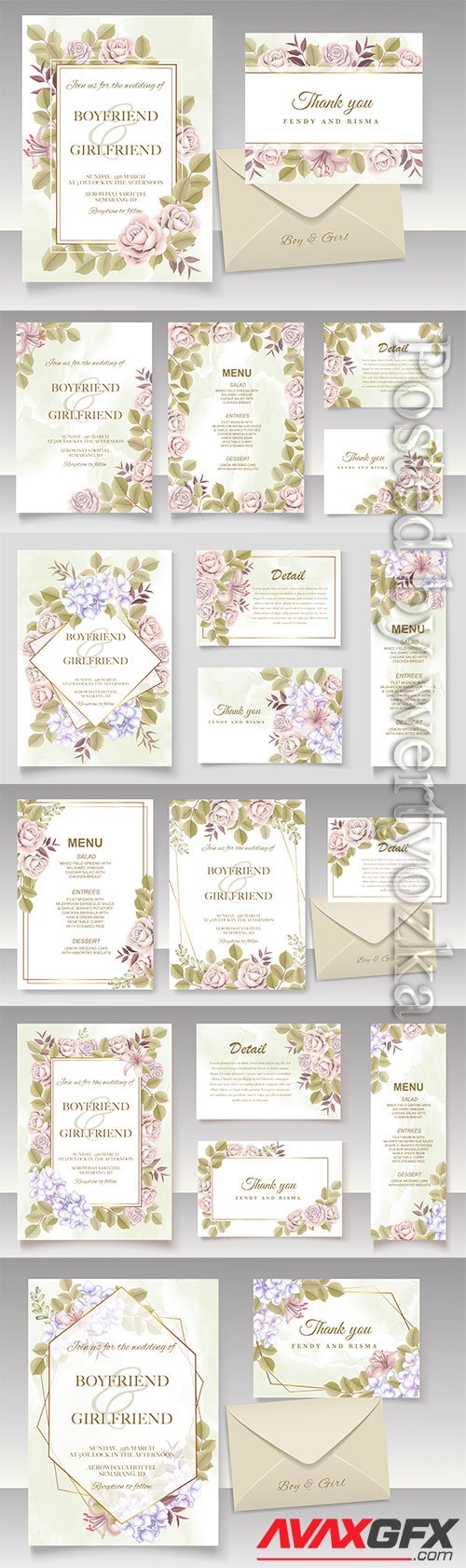 Elegant hand drawing wedding invitation floral design