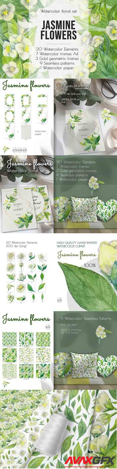Jasmine flowers and leaves. Watercolor clip art - 864260
