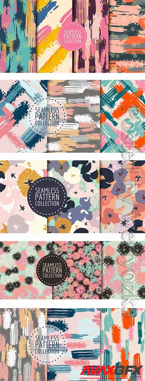 Hand drawn seamless pattern set in vector
