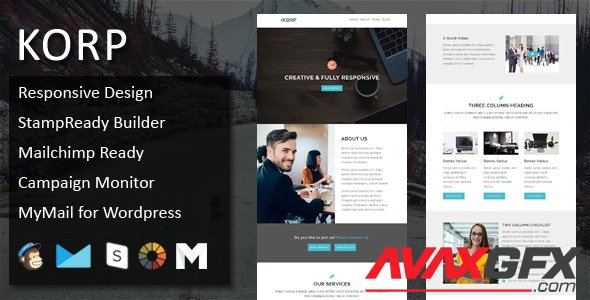 ThemeForest - KORP v1.0 - Multipurpose Responsive Email Template with Online StampReady & Mailchimp Builders (Update: 9 October 18) - 18059953