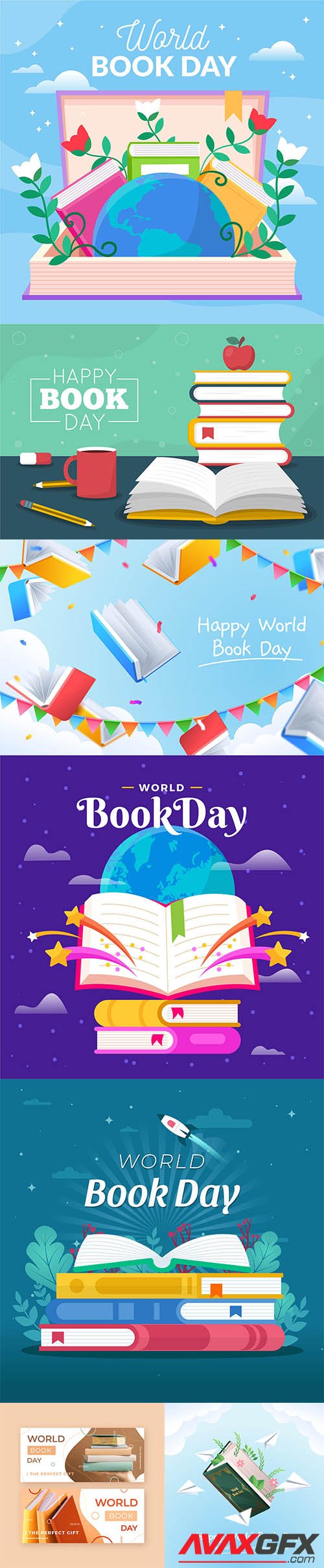 Flat world book day illustrations set