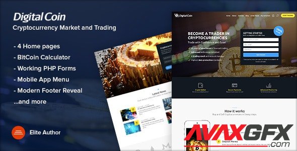 ThemeForest - Digital Coin v1.1 - Cryptocurrency Marketing and Trading Site Template - 21223039