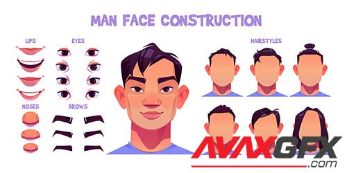 Asian man face construction avatar