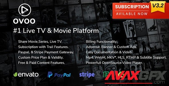 CodeCanyon - OVOO v3.2.8 - Live TV & Movie Portal CMS with Membership System - 20180569