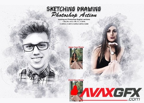 CreativeMarket - Sketching Drawing Photoshop Action 5737073