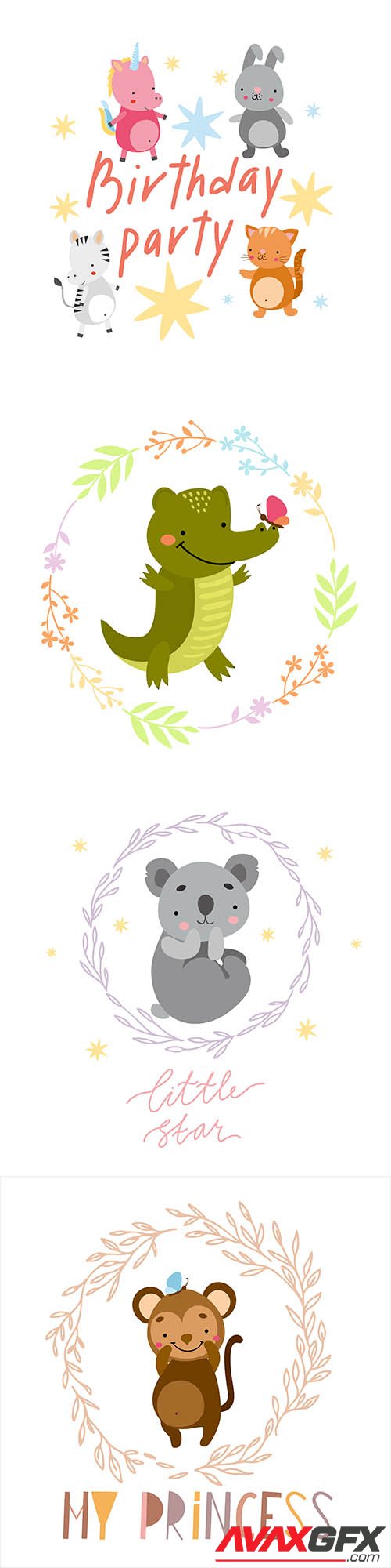 Birthday party illustrations with animals