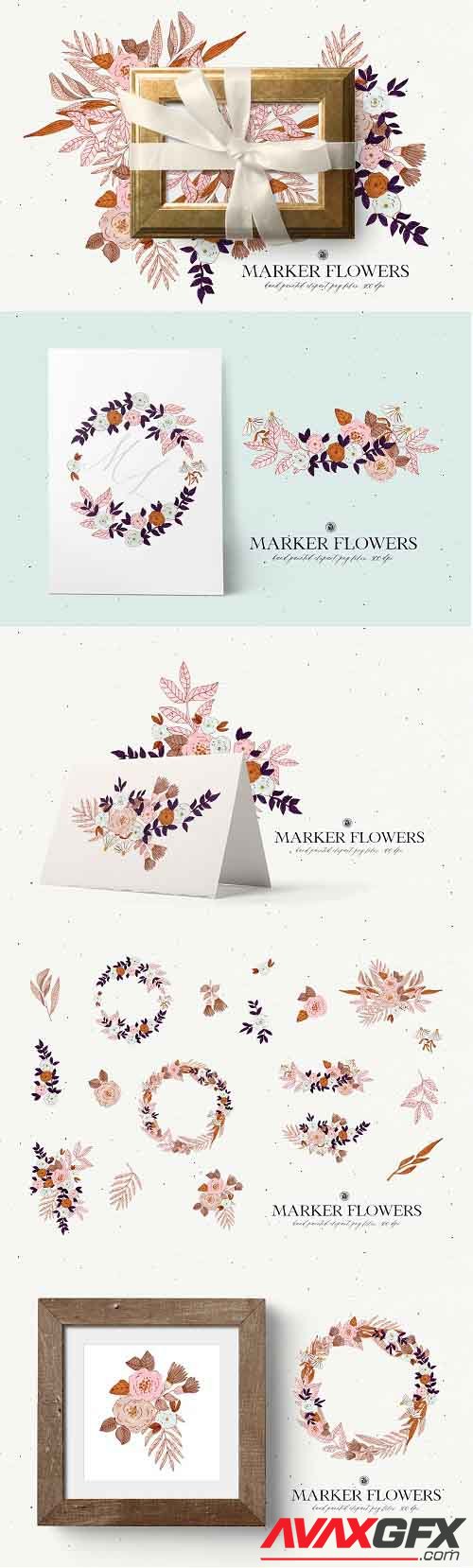Marker Flowers - floral clipart - 5920393