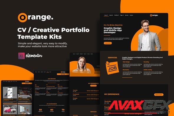 ThemeForest - Orange v1.0.0 - CV/Creative Portfolio Elementor Template Kits - 29293549