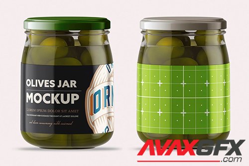 Clear Glass Jar with Olives Mockup