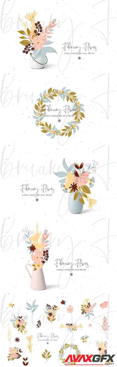 February Flowers floral clipart set - 5927923